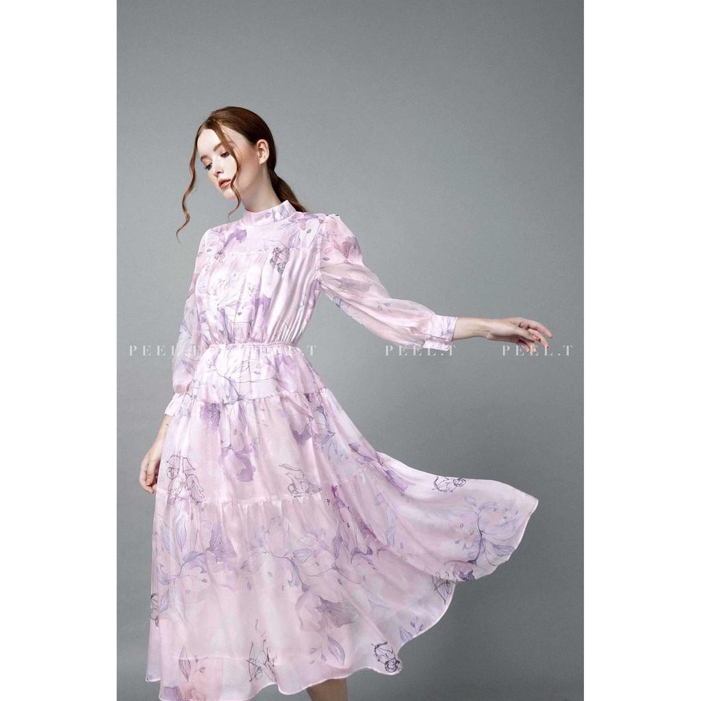 PEEL.T - Lava Dress - Đầm tơ maxi hoa hồng pastel đi chơi, đi tiệc