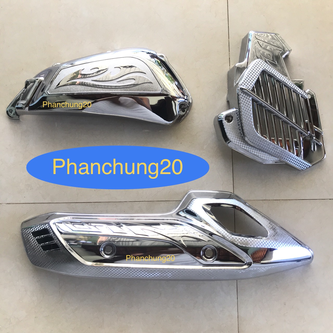 COMBO BỘ ỐP PHỤ KIỆN TRANG TRÍ DÙNG CHO ĐỜI XE SH 2012 2013 2014 2015 2016 CROM ( 3 MÓN : CHE PÔ , BẦU E, KÉT NƯỚC )