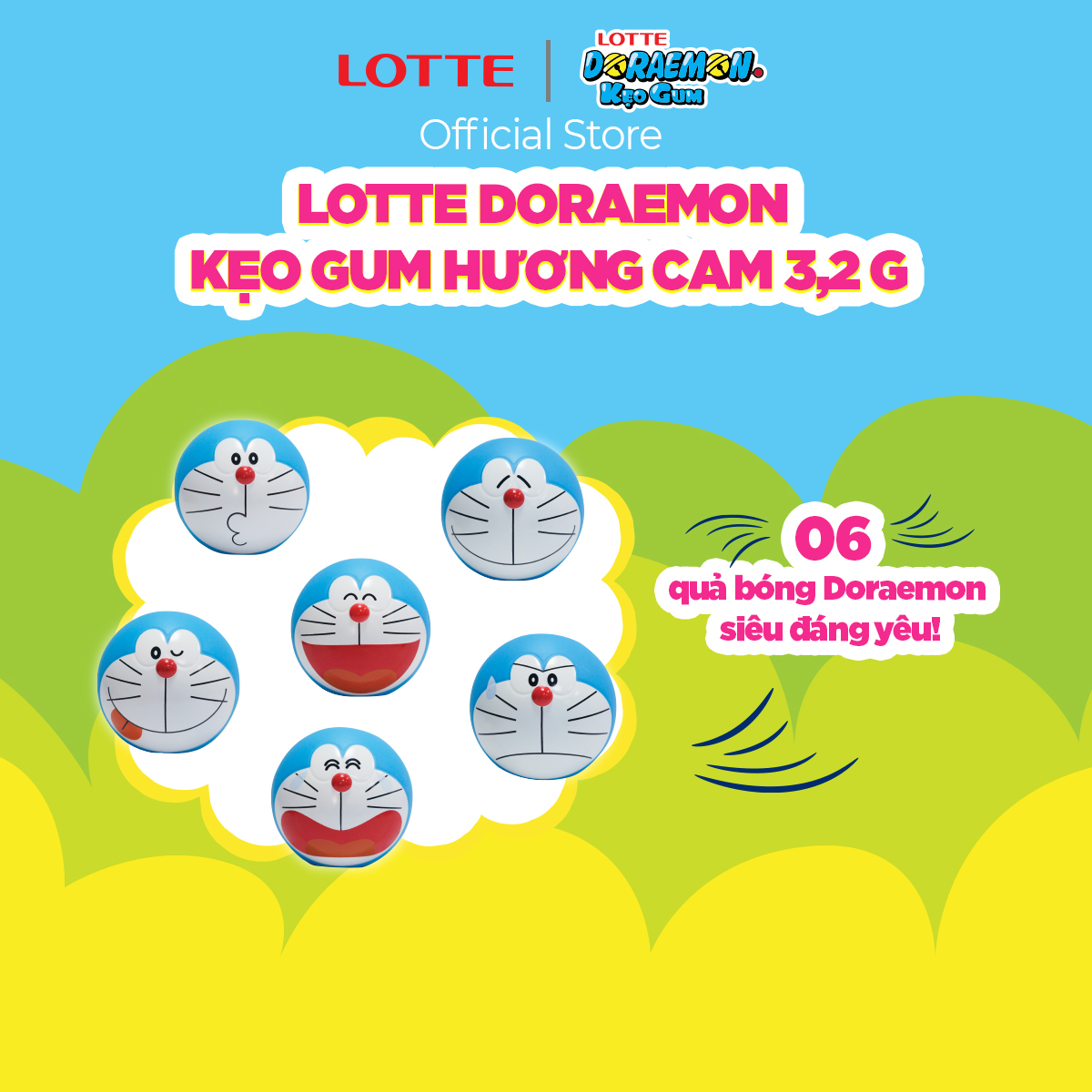 Combo 9 hộp Lotte Doraemon - Kẹo gum hương cam 3 g