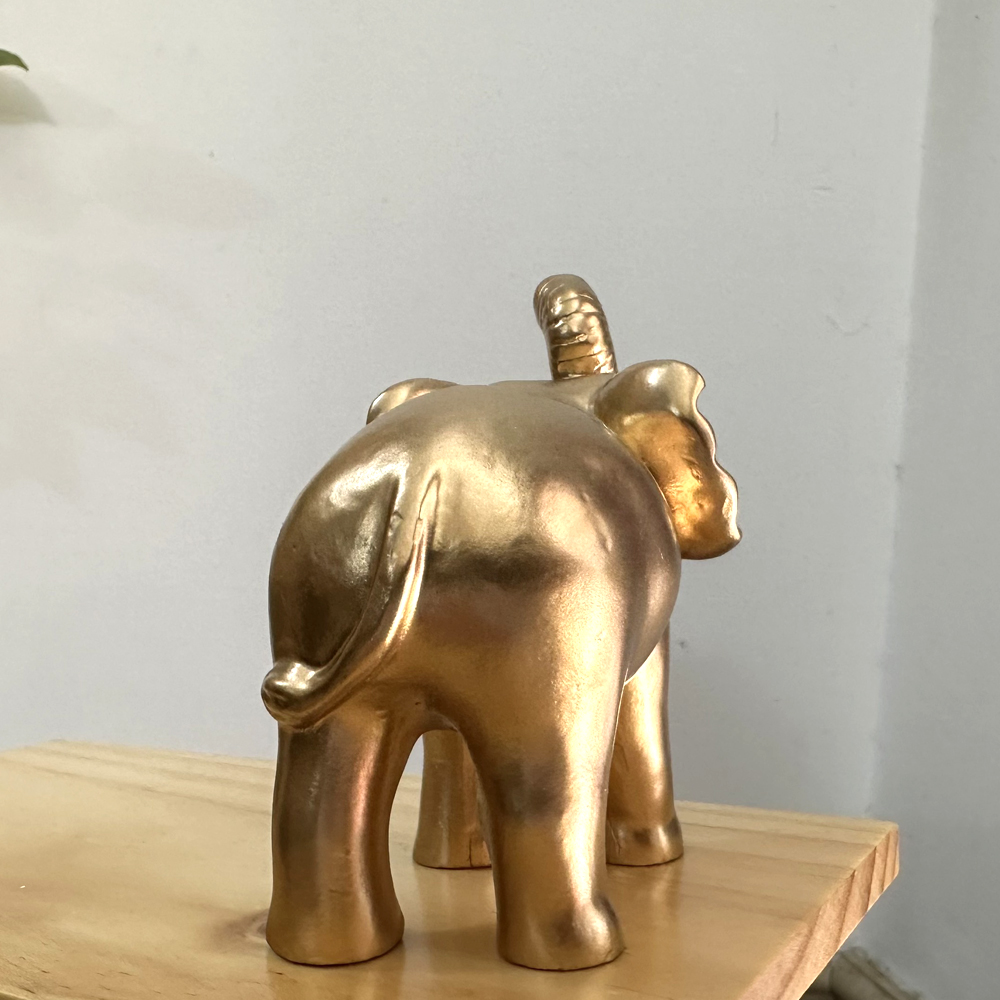 Tượng Voi Đá Trang Trí Phong Thủy Bàn Làm Việc -Trang Trí Phong Thủy Phòng Khách - Màu Nhũ Đồng - Cao 9cm