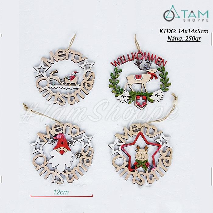 Vòng gỗ treo cửa Giáng sinh chữ viền ĐK 12cm Vintage X-VTRC-01