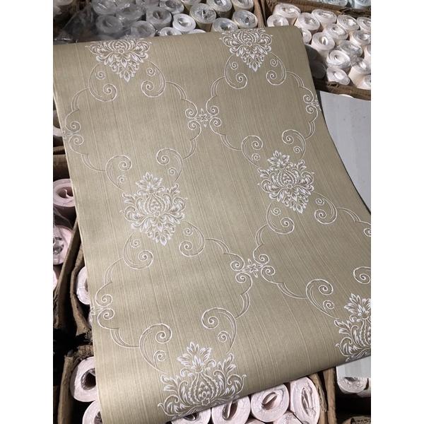 10 mét giấy dán tường khổ 53cm chất liệu giấy thô lụa hoa văn in nổi vân dán bằng keo