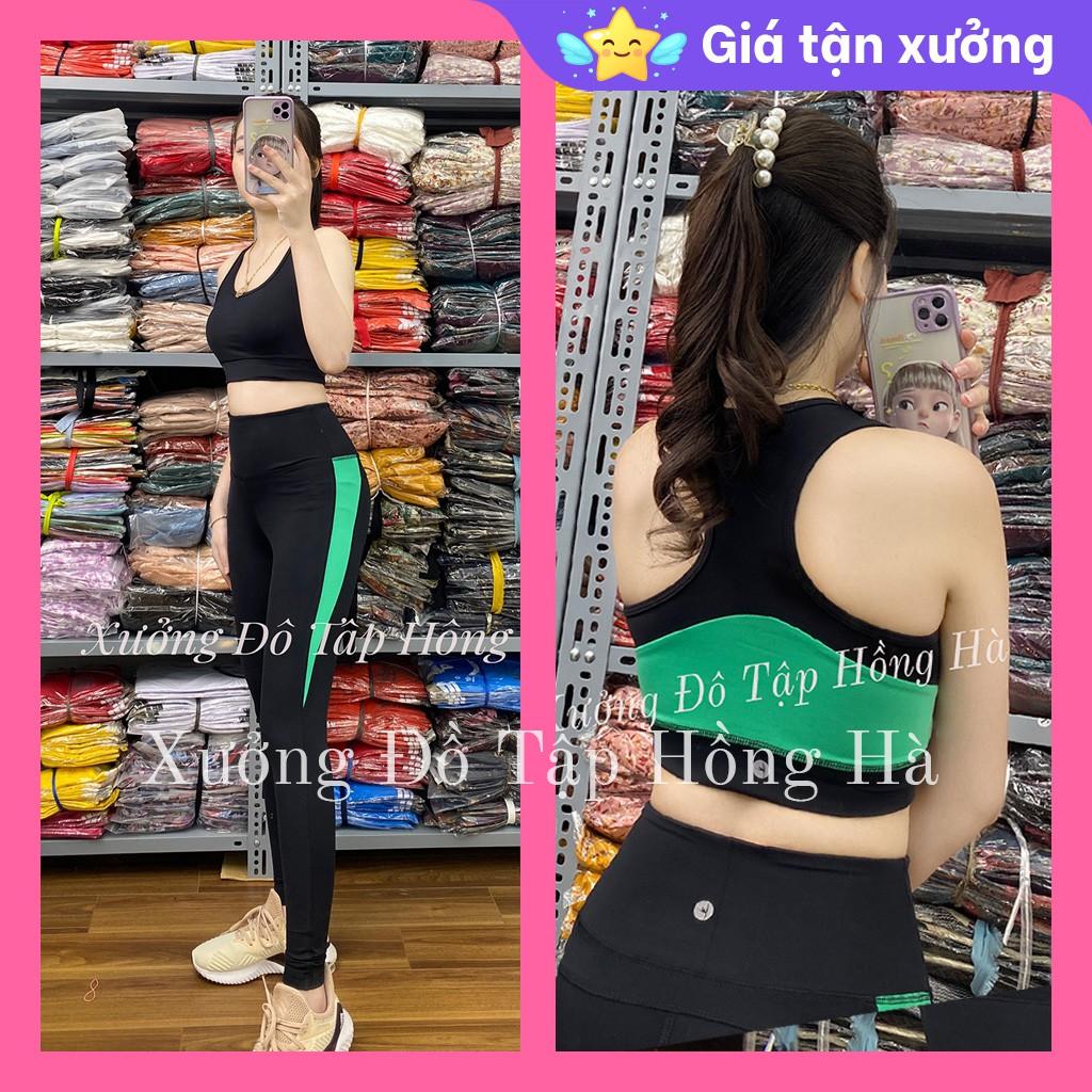 Ảnh Thật 100% - Mặc Là Mê Bộ tập GYM nữ đa năng - Yoga nữ - Set tập dài lưng 3 lỗ đen phối xanh