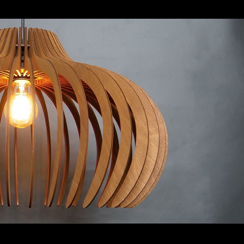 Đèn gỗ thả trần CAO CẤP hiện đại sang trọng 30x51cm chất liệu gỗ trang trí cho phòng khách nhà căn hộ decor nhà quán cafe