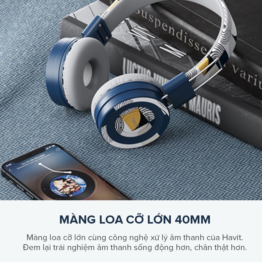 Tai Nghe Headphone Chụp Tai Havit H2238D, Màu Sắc Thời Trang, Driver 40mm Âm Thanh Sống Động - Hàng Chính Hãng