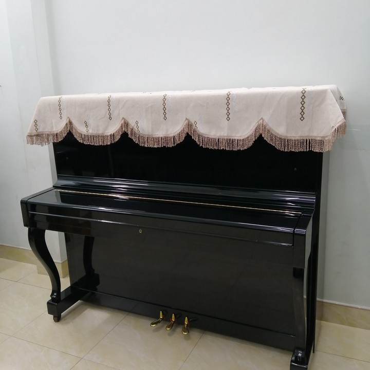 KHĂN PHỦ ĐÀN PIANO CƠ CHẤT LIỆU DÀY MỀM MỊN HỌA TIẾT HÌNH THOI MÀU KEM