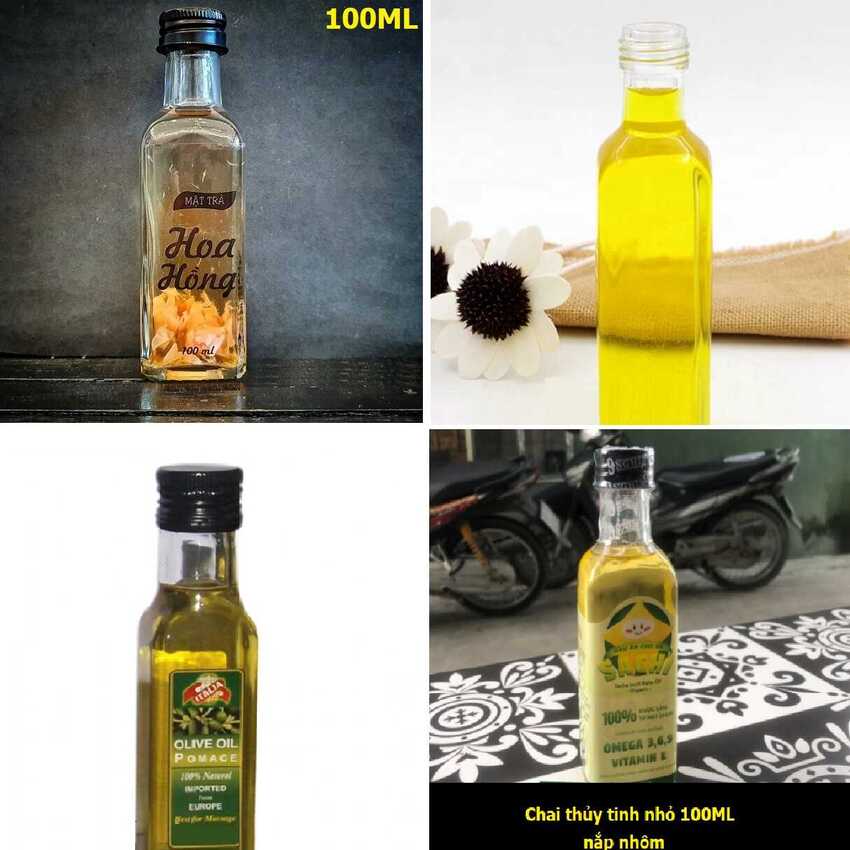 Chai Thủy Tinh Nhỏ 100ML mẫu Vuông Cao nắp nhôm đen – Vỏ Chai Rươu Mini, đựng mật ong, dầu dừa, nước mắm, thức uống, sữa, các loại thực phẩm