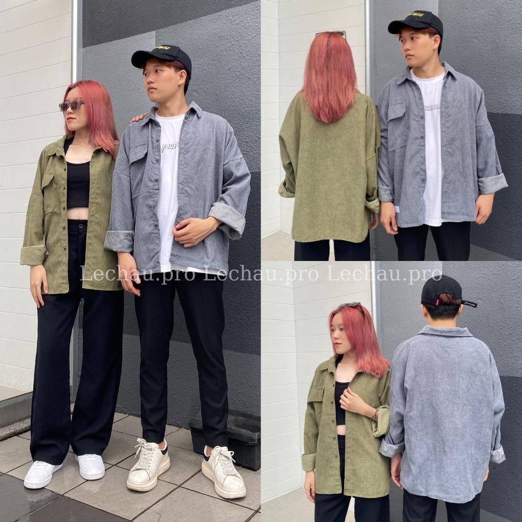 Áo khoác nhung tăm unisex form rộng ulzzang hottrend AKSMNT03 jacket sơ mi nam nữ streetstyle hàn quốc rẻ đẹp - Xám XL &lt; 75kg &lt;1m73