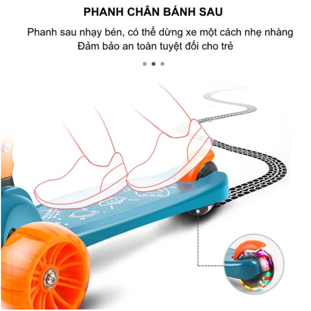 Xe Trượt Scooter  Bánh Xe Phát Sáng Vĩnh Cửu ,Có Ghế Ngồi Và Phanh An Toàn Cho Bé Chịu Trọng Tải Lên Tới 90kg