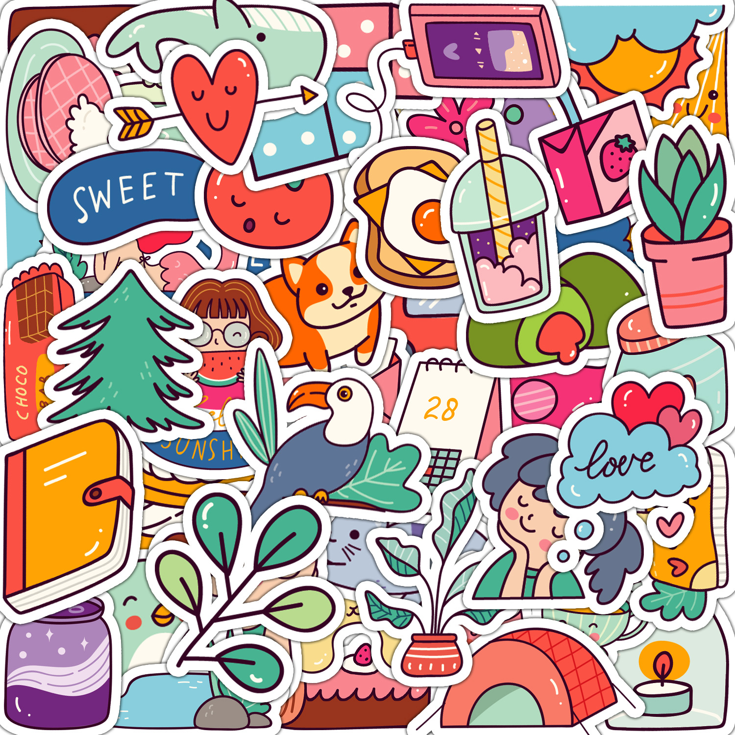 s465. Sweet daily life Sticker trang trí mũ bảo hiểm,guitar,ukulele,điện thoại,sổ tay,laptop