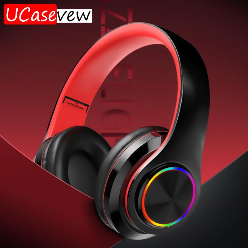 Bluetooth 5.0 Không Dây Tai Nghe Gấp Di Động Thể Thao Tai Nghe Điện Thoại Thông Minh Máy Tính MP3 Tai Nghe Đèn Phát Sáng Cho Samsung Xiaomi