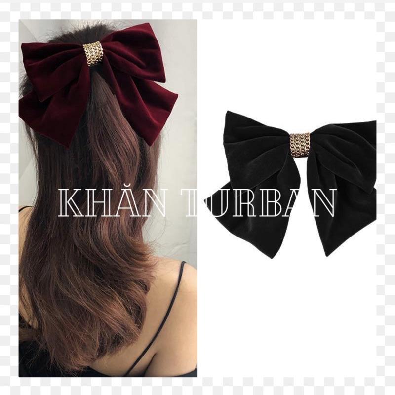 Kẹp tóc nơ nhung phối dây xích cao cấp