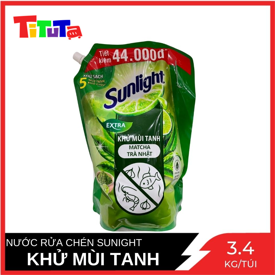 Nước rửa chén Sunlight Extra Khử Mùi Tanh Match Trà Nhật Túi 3.4 Kg