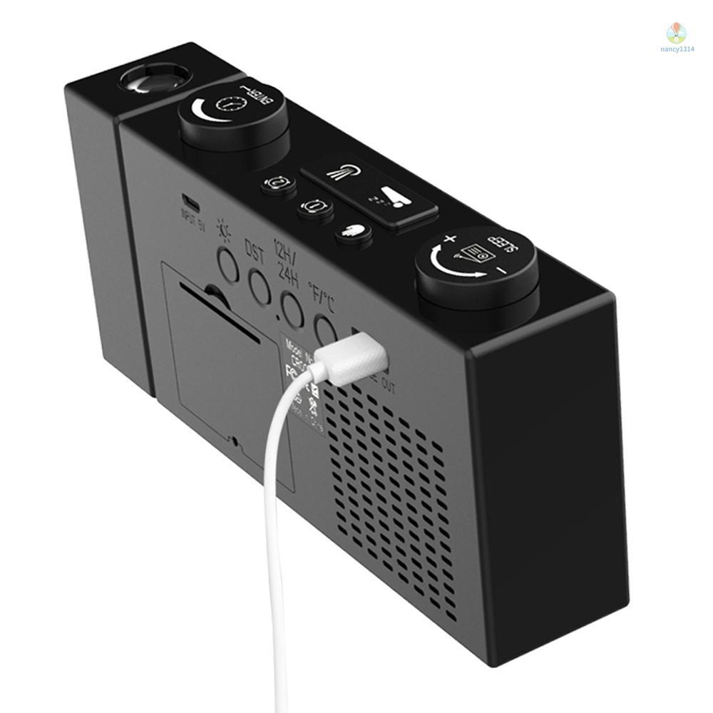 Đồng hồ báo thức kỹ thuật số nancy12507-6 Inch FM điều chỉnh 4 độ sáng 3 lần có màn hình hiển thị nhiệt độ và đèn LED xoay 180 độ