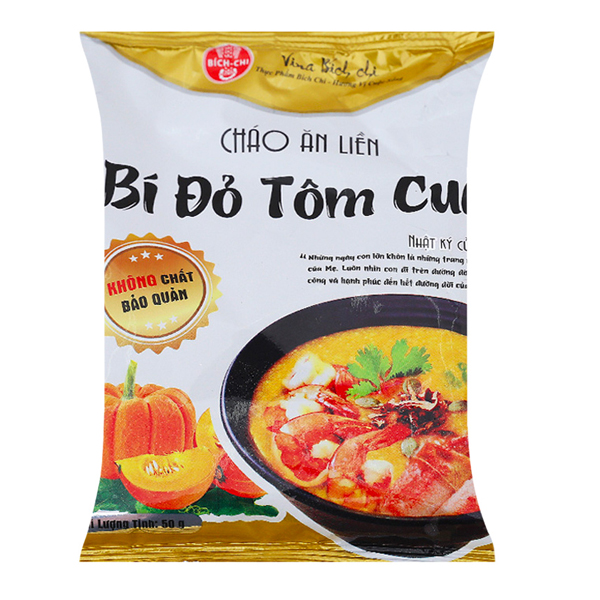 Thùng 50 Gói Cháo Ăn Liền Bí Đỏ Tôm Cua Bích Chi (50g/Gói)