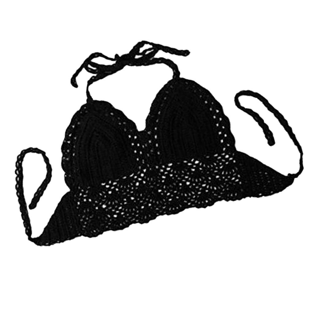 Women's Crochet Hollow Out Sleeveless Low Waist Bikini Tops Swimsuit Black