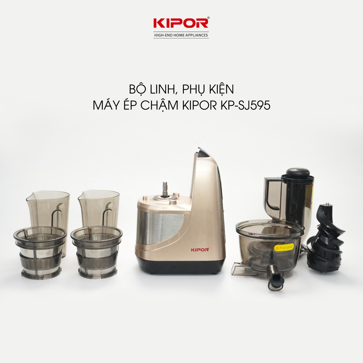 Máy ép chậm KIPOR KP-SJ595 - Chân đế chống rung lắc - Tặng lưới làm kem - Động cơ đồng nguyên chất công suất lớn -Hàng chính hãng