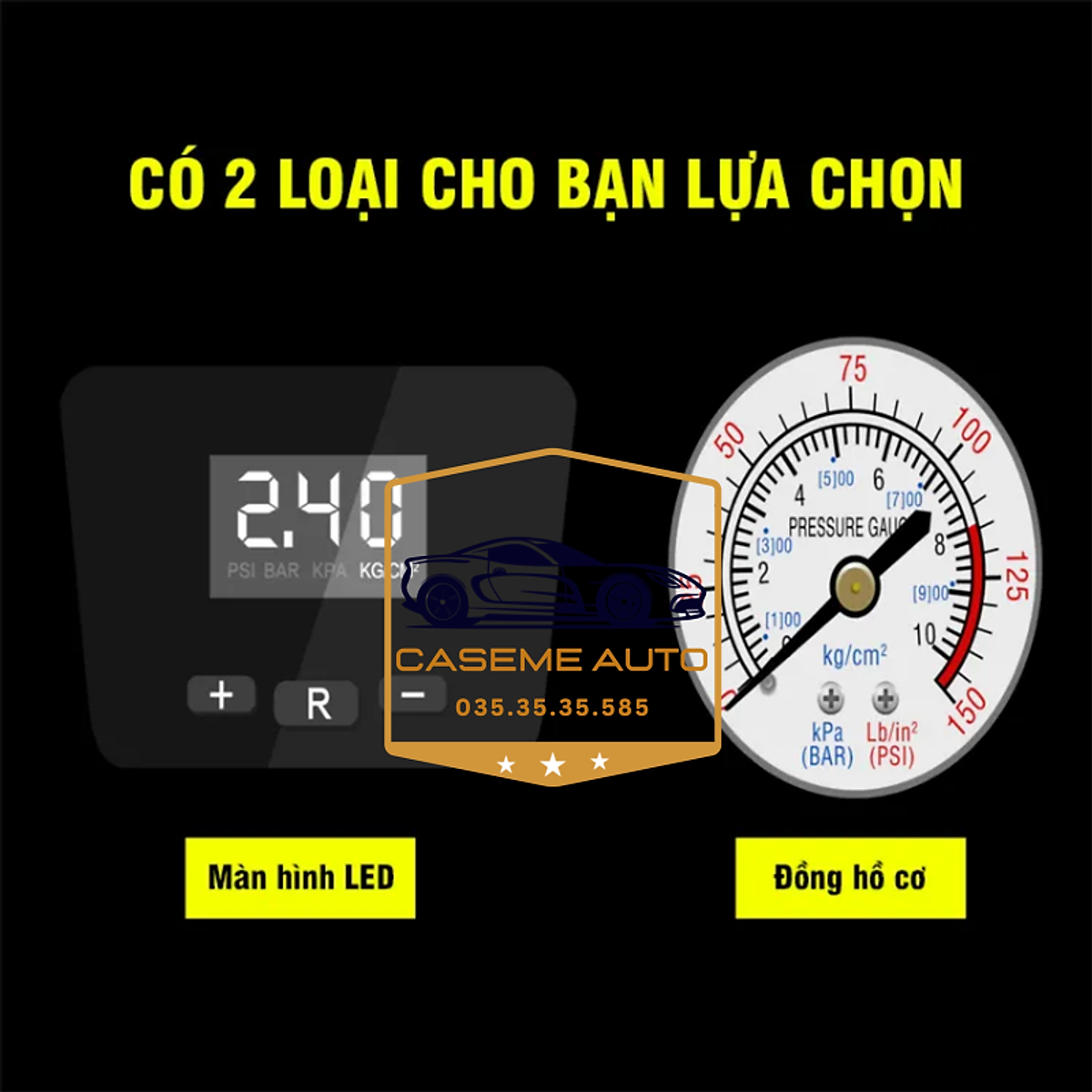 Bơm Lốp ô tô dự phòng Điện Tử Tự Ngắt Có Đèn Pin TANGDi cài đặt thông số tự động ( mã 1011) - Hàng Chính Hãng