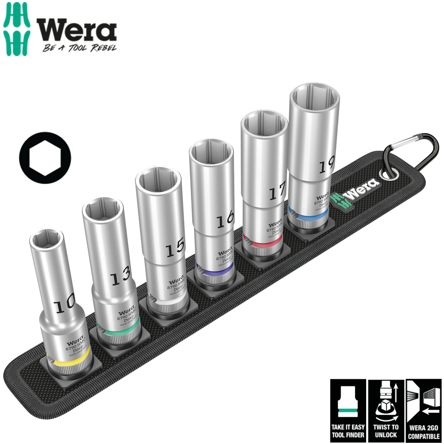 Bộ đầu tuýp dài 1/2&quot; gồm 6 cái Belt C Deep 1 socket set Wera 05004565001