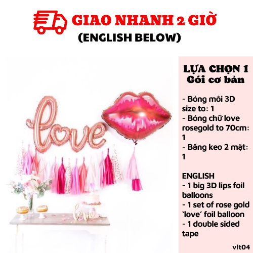 Bộ bong bóng trang trí Valentine màu hồng vlt04