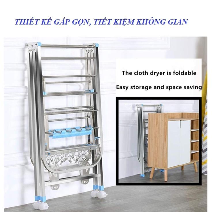 Giá Phơi Quần Áo 3 Tầng Gấp Gọn Tiết Kiệm Không Gian Có Thể Di Chuyển Được Inox 160cm