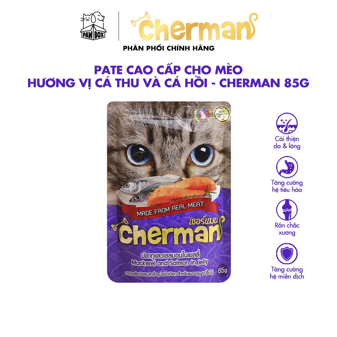 Combo 10 gói (5 vị) Pate cho mèo trưởng thành Cherman cao cấp nhập khẩu Thái Lan gói 85g