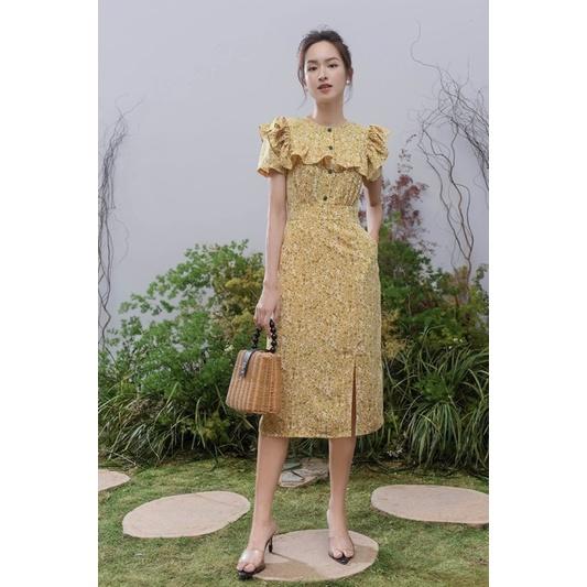 Đầm hoa đũi lụa hàn phối bèo có túi sườn thiết kế