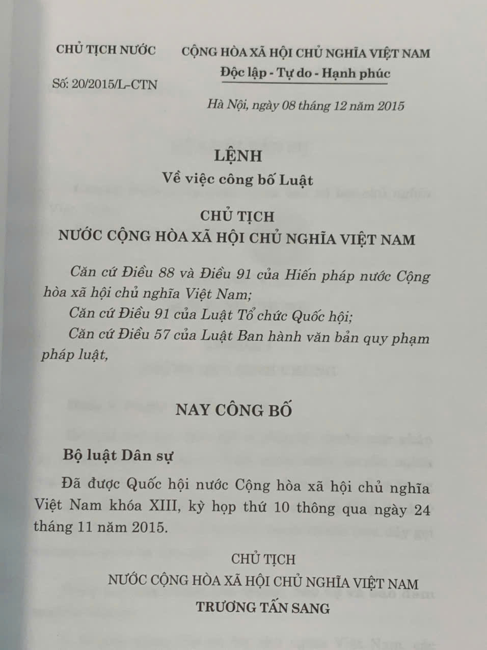 Bộ Luật Dân Sự (Hiện Hành)