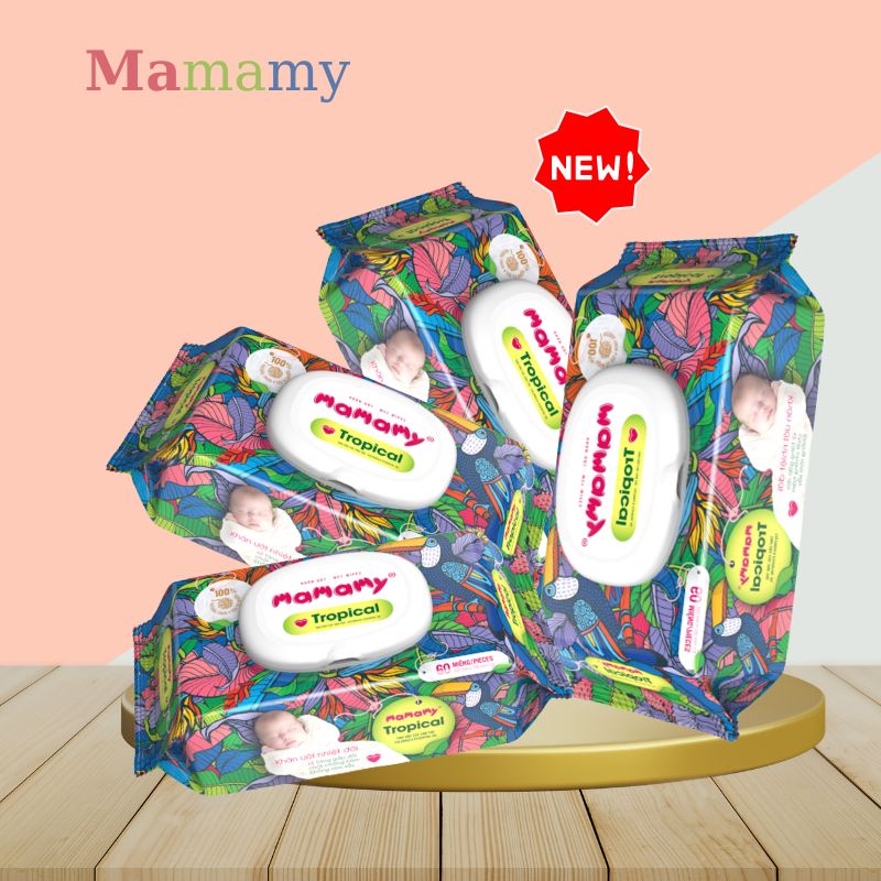 Khăn ướt Mamamy Tropical  90 tờ - 100 % sợi tự nhiên ngừa hăm , rôm sảy