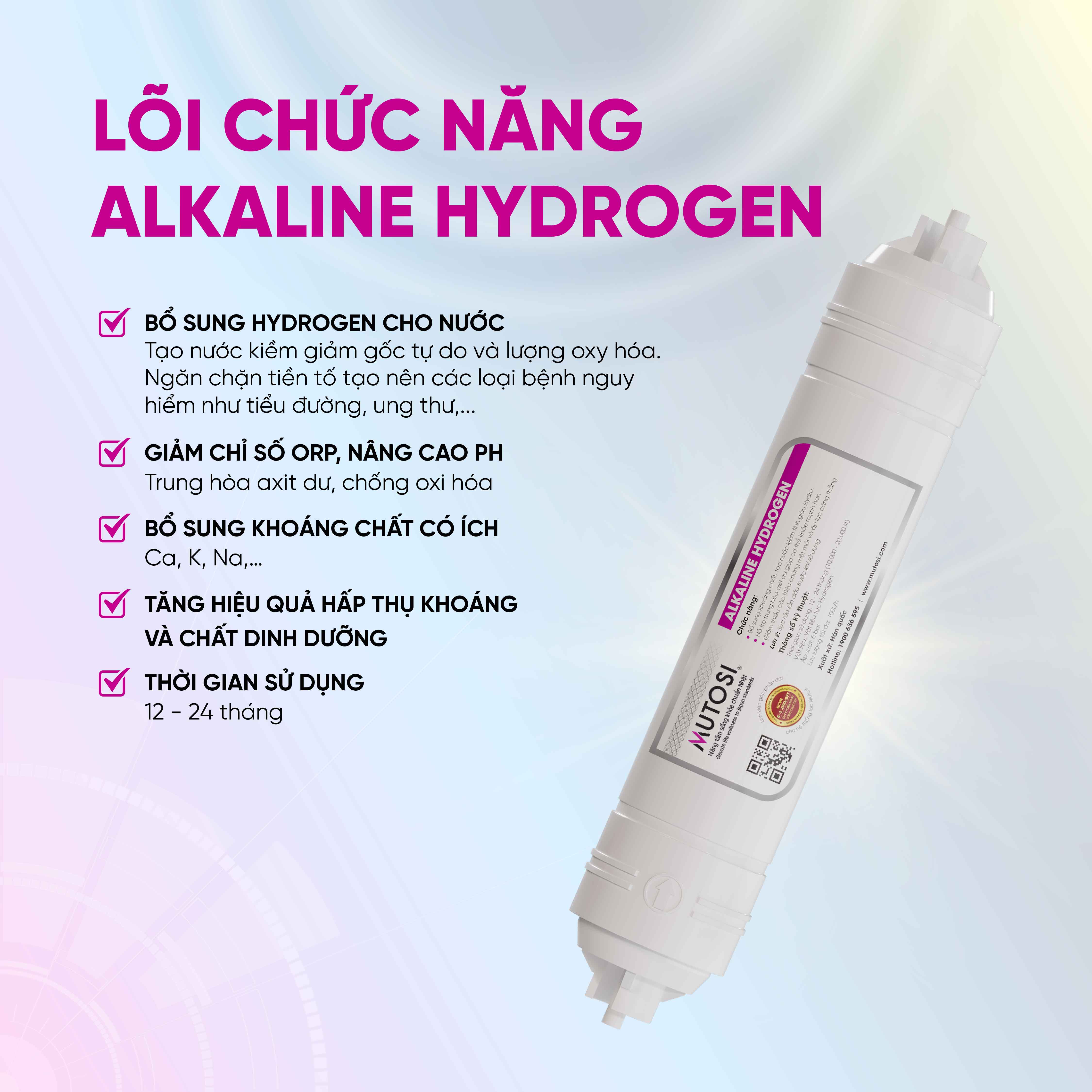 Lõi lọc nước - Hàng chính hãng Mutosi Số 8/9 - Lõi đúc - Alkaline Hydrogen