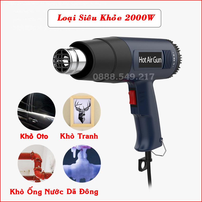 Máy khò hơi nóng 2000w khò nhiệt, bọc màng co giỏ quà tết, dán decal, đóng seal hộp có điều chỉnh nhiệt