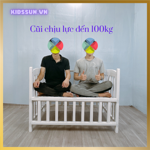 Giường Cũi - Nôi Cũi  Cho Bé Từ Sơ Sinh Đến 5 Tuổi - Chất Liệu Gỗ Quế Màu Trắng – Combo đầy đủ 11 sản phẩm cho trẻ sơ sinh Kích thước 70 x 110 x 86cm ( R x D x C ) 