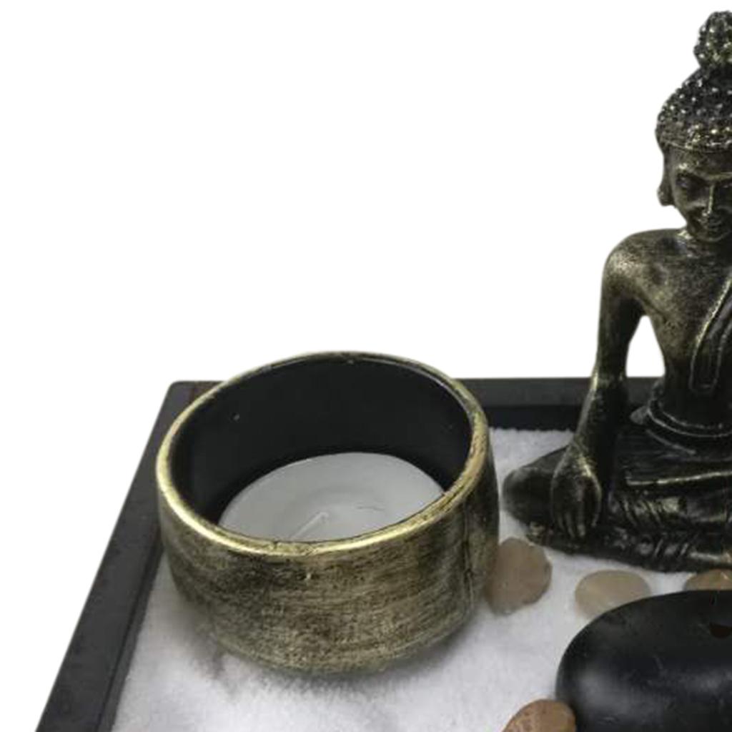 Zen Garden Sand Kit Tabletop Decor Buddha Tealight Holder Incense Burner #1