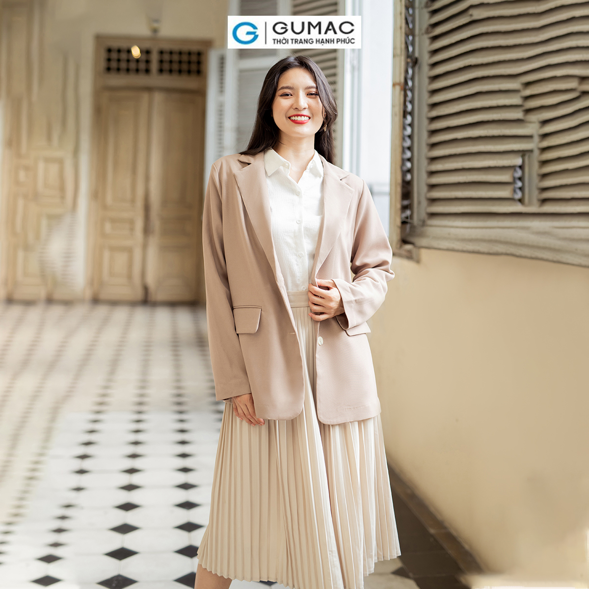 Áo blazer nữ 1 lớp đệm vai mỏng công sở thanh lịch sang trọng thời trang GUMAC AD07055