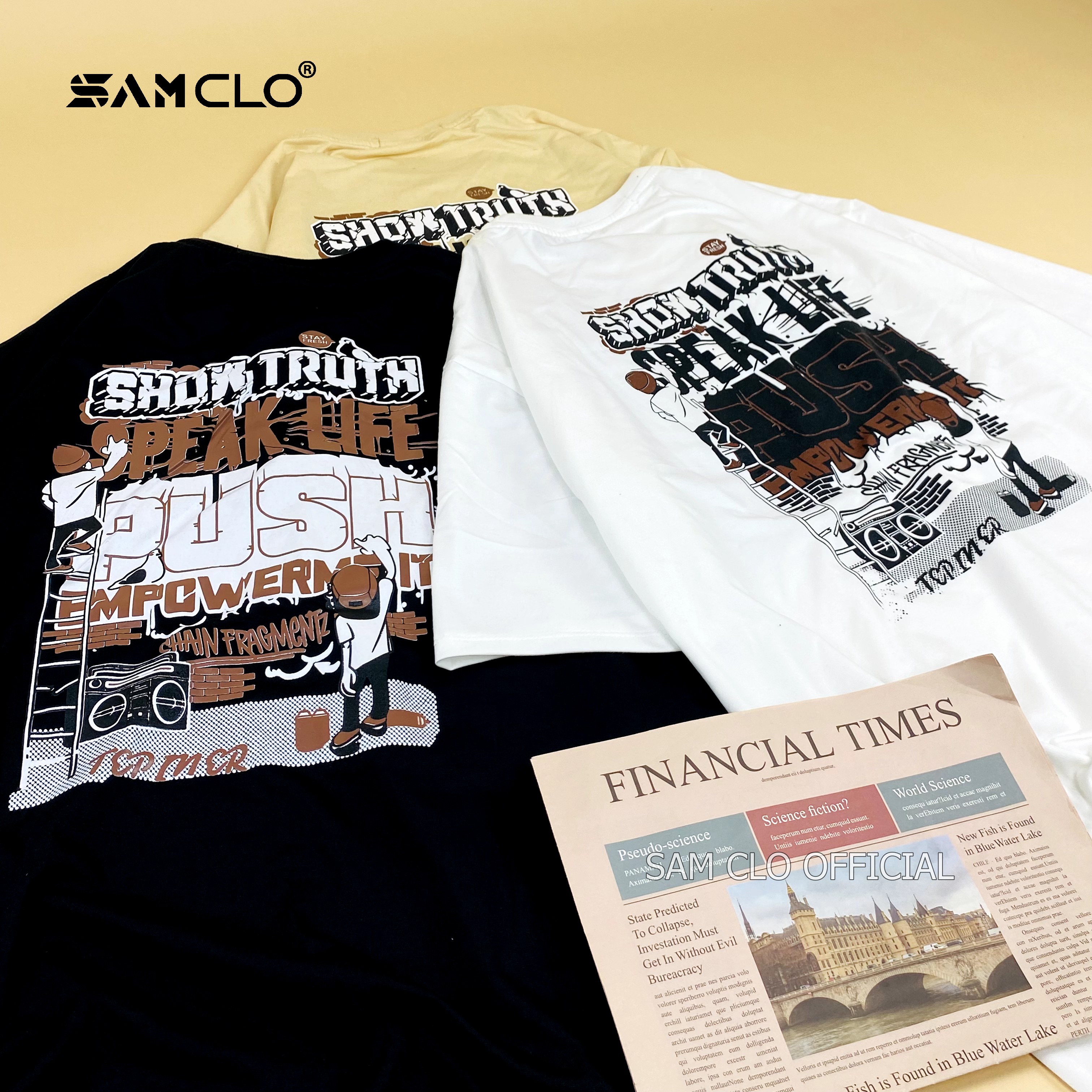 Áo thun tay lỡ nam nữ SAM CLO form rộng dáng Unisex in chữ SHOW TRUTH
