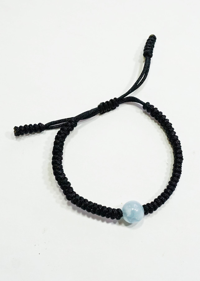 Vòng tay thắt dây hạt ngọc Tây Tạng phối đá Aquamarine