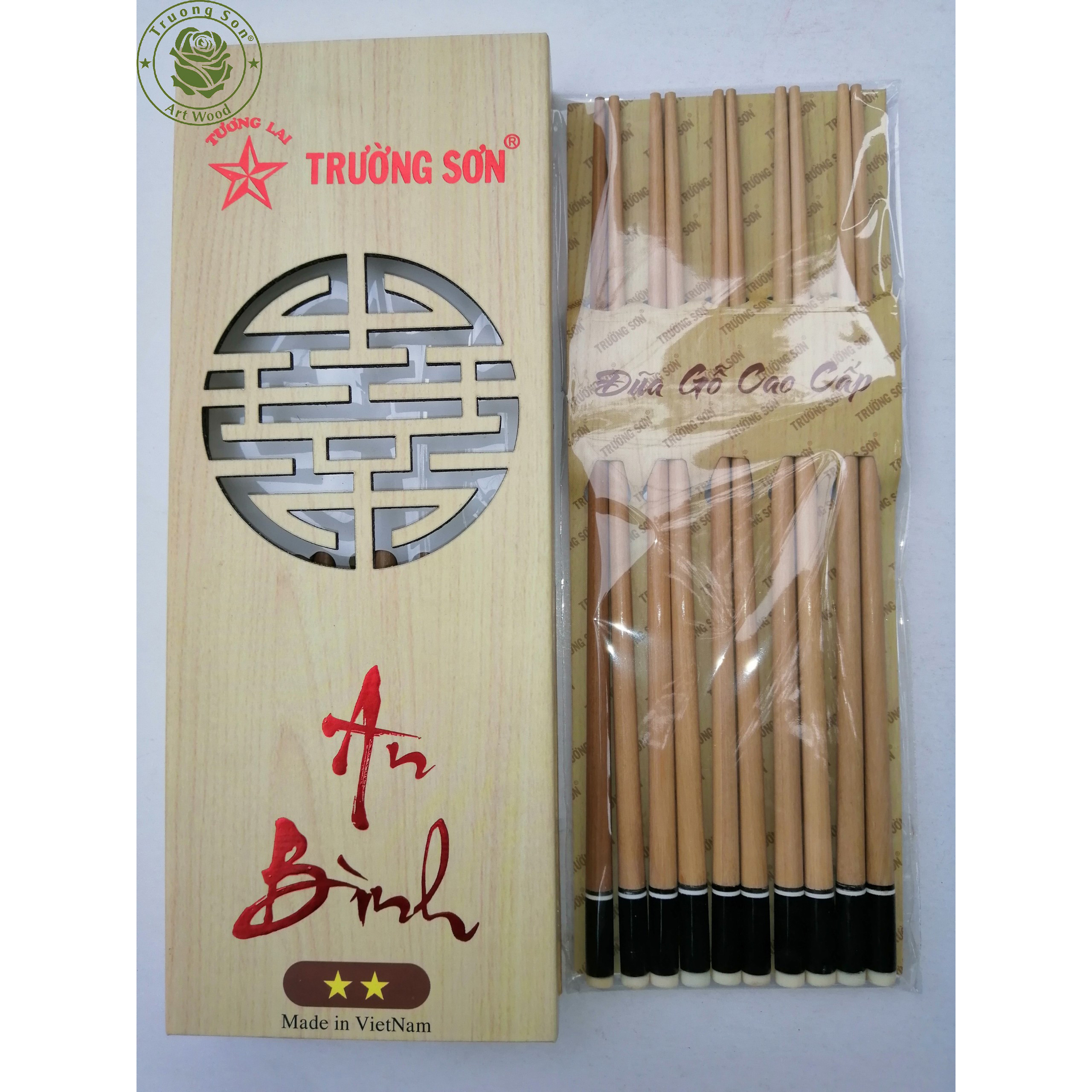 Bộ 10 Đôi Đũa Gỗ Sao Ghép Đầu Đen Cao Cấp - Đồ Gỗ Gia Dụng Thủ Công Mỹ Nghệ Thương Hiệu Trường Sơn