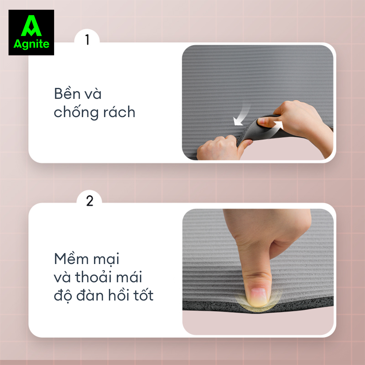 Thảm YOGA chính hãng Agnite dày 10mm, chất liệu NBR mềm mại và chống nước dễ dàng vệ sinh, lau giặt - ER201