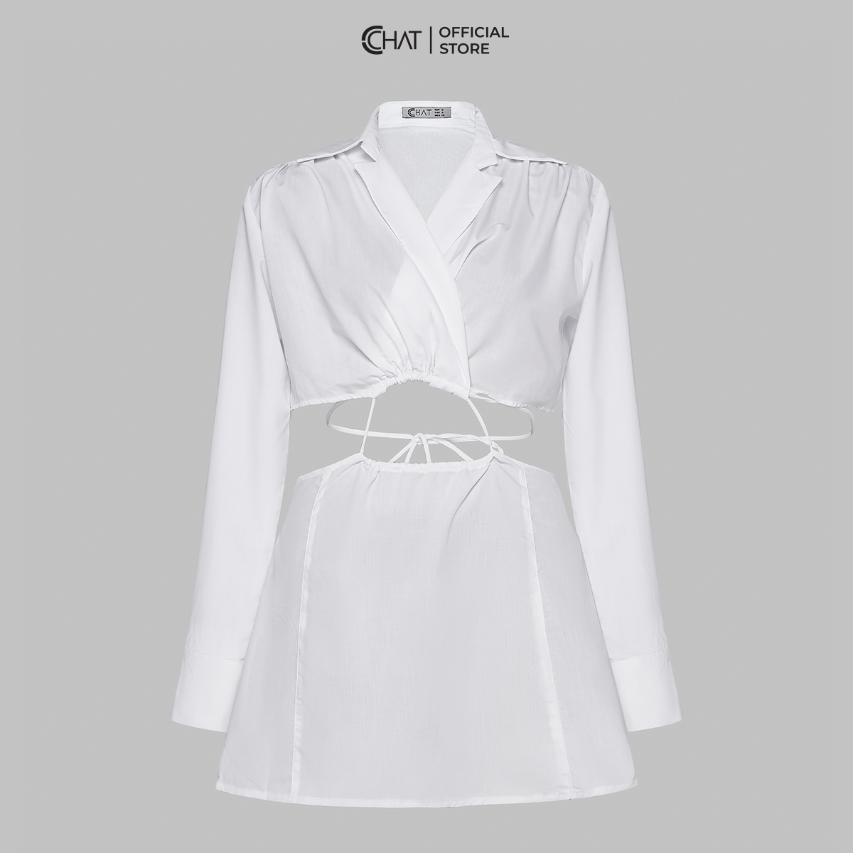 Set Đồ Nữ Cchat Áo Sơ Mi Cut Out Eo Quần Short Chất Thô Cao Cấp 22BDT2002OT