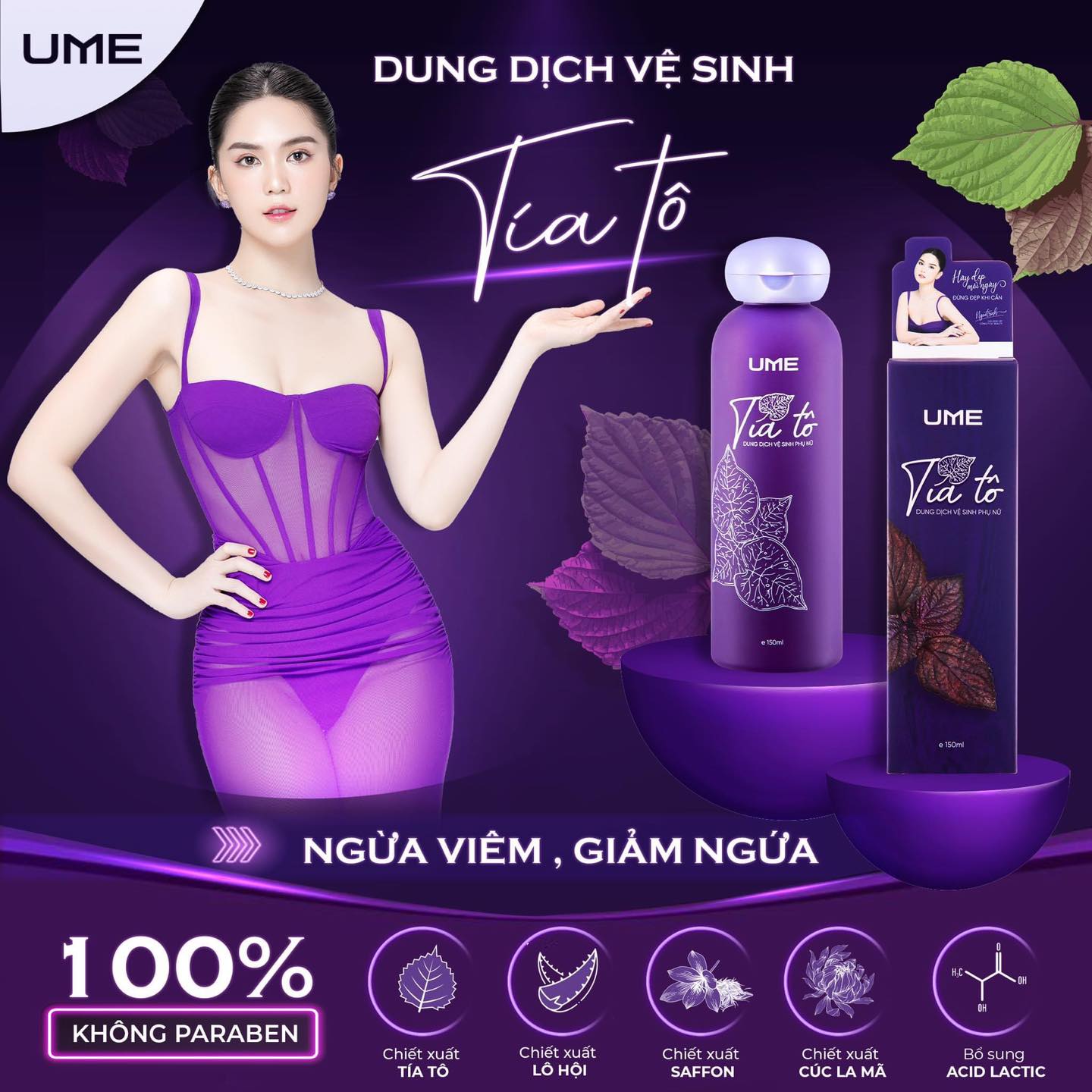 Dung dịch vệ sinh Tía Tô UME Ngọc Trinh giúp kháng khuẩn, ngăn ngừa viêm nhiễm hiệu quả