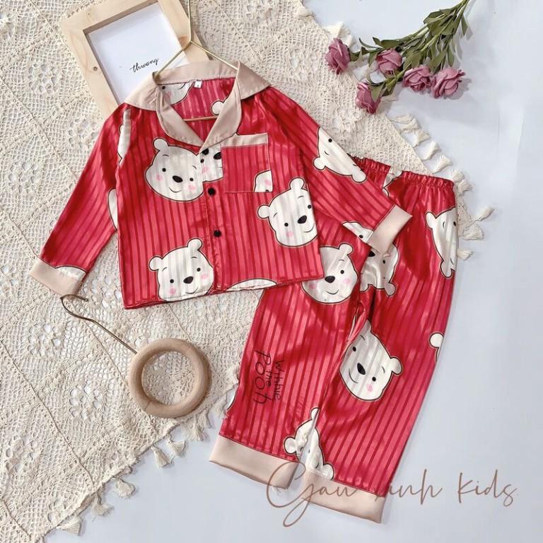 Bộ Ngủ Pijama Dài Tay Cho Bé Chất Lụa Gấm Size 1 - 10 Tuổi - Babi mama