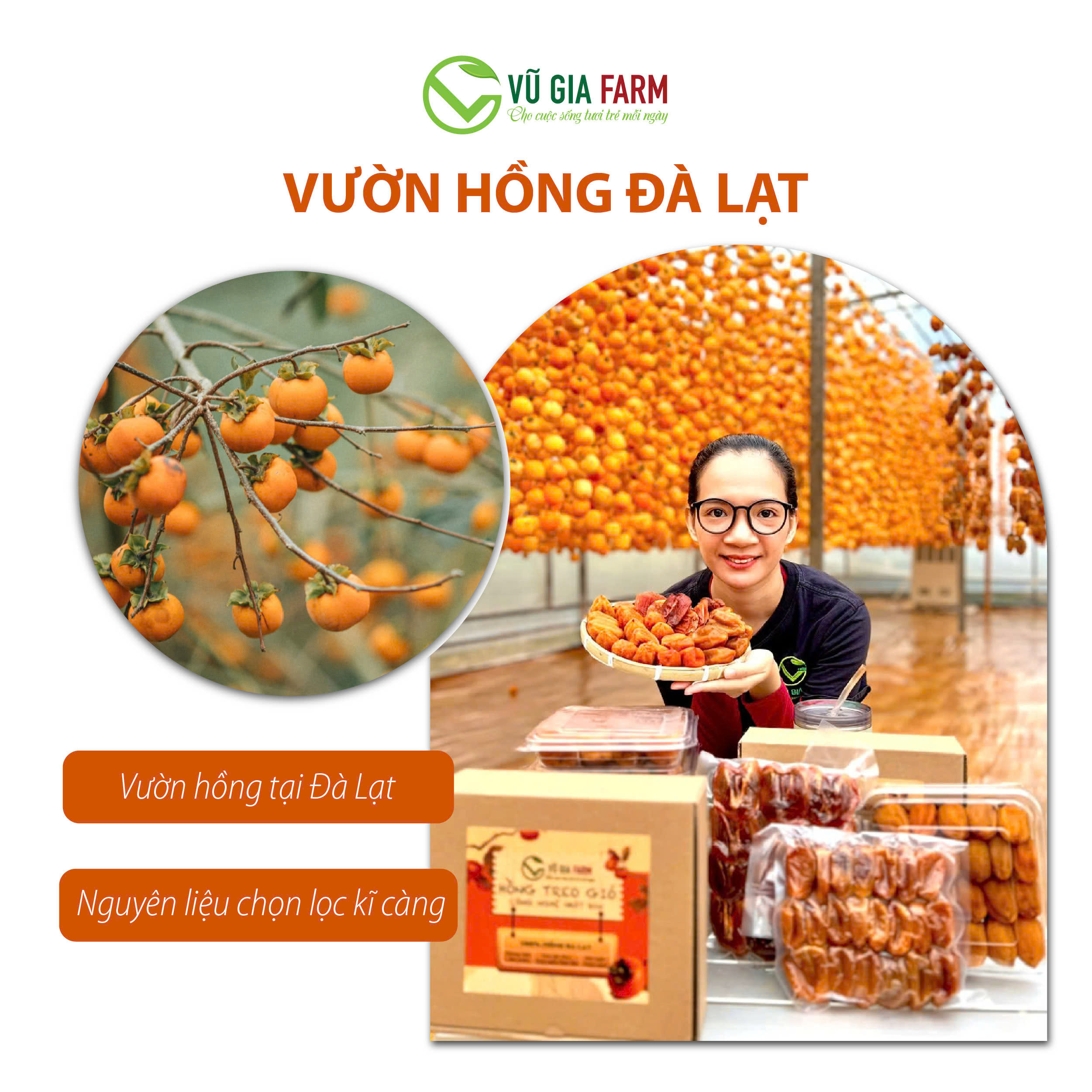 Hồng Chẻ Sấy Dẻo Đà Lạt Túi 500g - hồng dẻo thơm ngon, đậm đà hương vị truyền thống, đặc sản mùa thu Đà Lạt