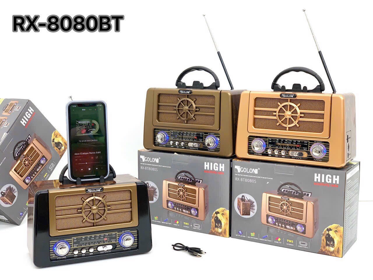 Đài FM RX -8080BT có bluetooth phong cách cổ điển âm thanh to rõ hỗ trợ thẻ nhớ usb-Hàng Chính Hãng