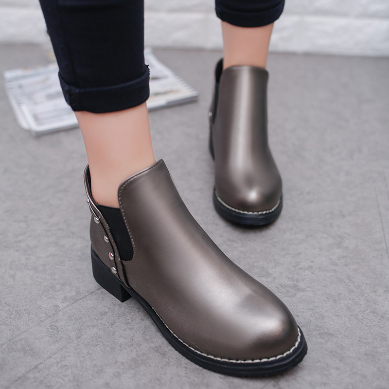 Boots da nữ thời trang mùa đông cổ ngắn đế vuông 4 phân cao cấp YF1016