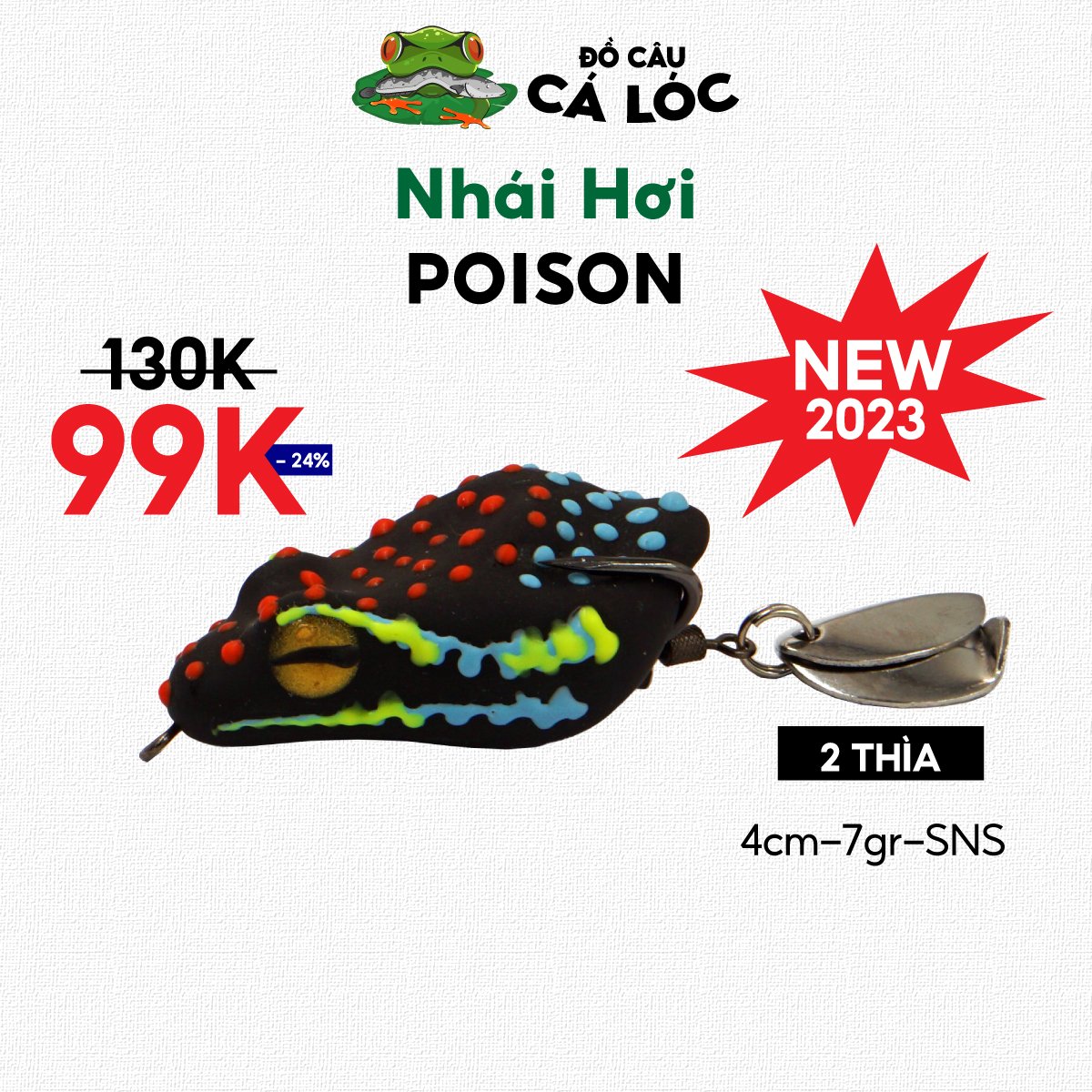 NHÁI HƠI POISON FROG RGB ( nổi )- mồi giả Thái Lan câu lure cá lóc giá rẻ siêu nhạy - 4 CM / 7 GR