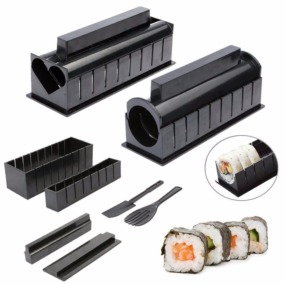 Bộ dụng cụ cuốn sushi 10 món siêu nhanh (Hình trái tim và hình tròn)