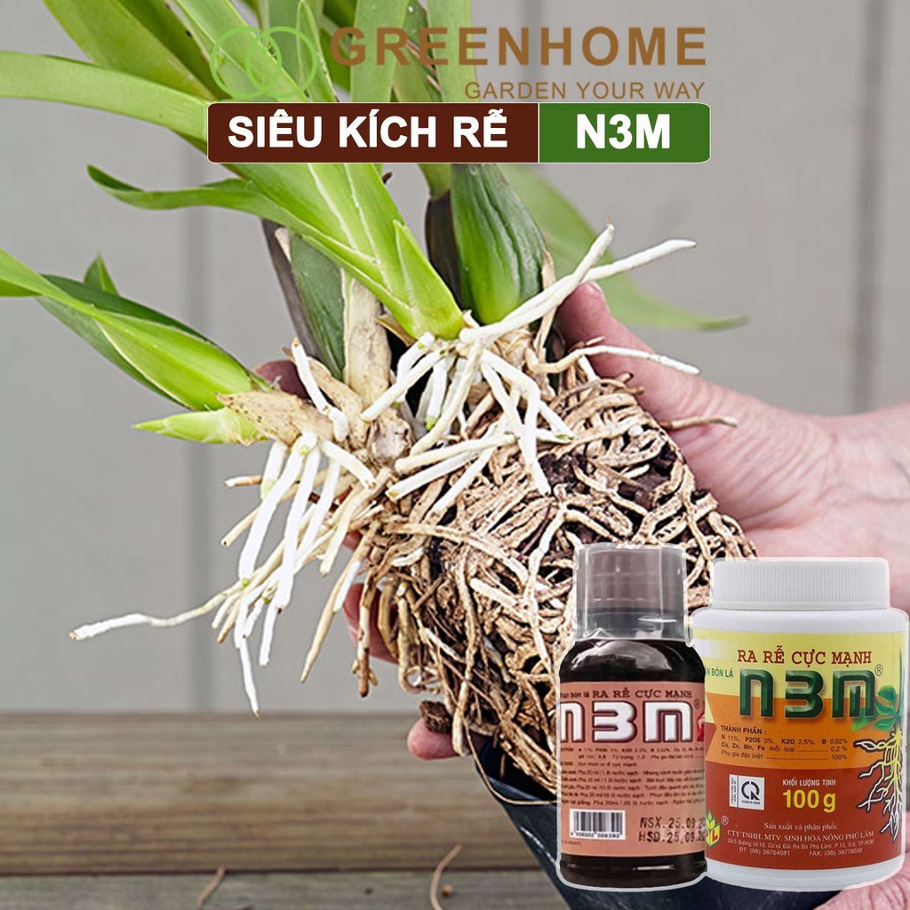 Thuốc kích rễ N3M, chai 100ml, siêu ra rễ, giâm, chiết cành, ngâm hạt giống |Greenhome