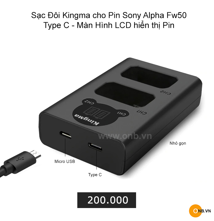 Combo 2 pin Kingma FW50 kèm sạc So-ny Alpha a6xxx ZVE10 a7ii