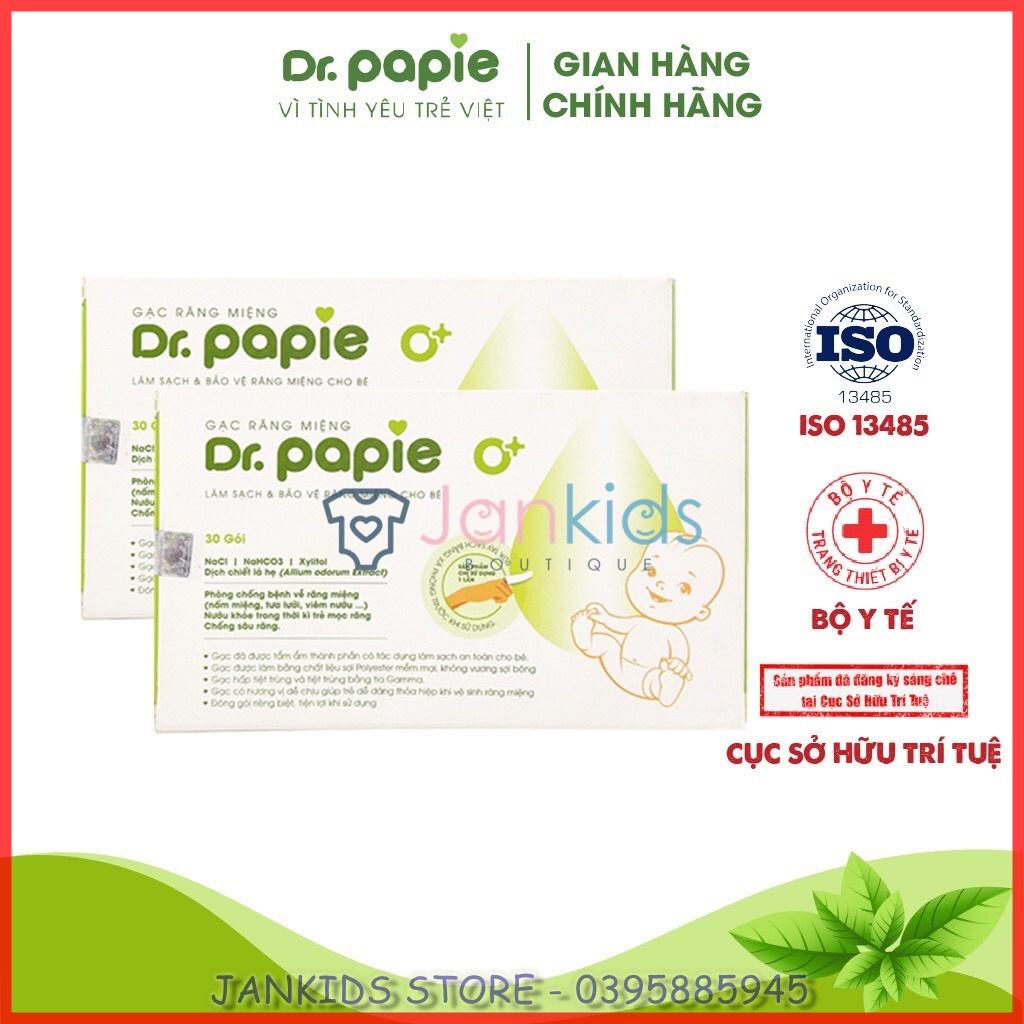 Hộp 30 miếng gạc rơ lưỡi DR PAPIE vệ sinh răng miệng cho bé