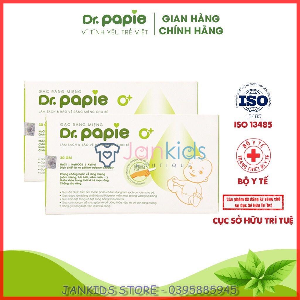 Hộp 30 miếng gạc rơ lưỡi DR PAPIE vệ sinh răng miệng cho bé